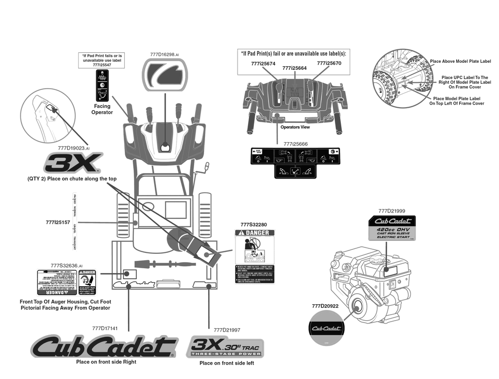 Label Map Diagram and Parts List for 3X30-INCHTRAC (31AH7EVZ710)(2017) Cub Cadet Snow Blower